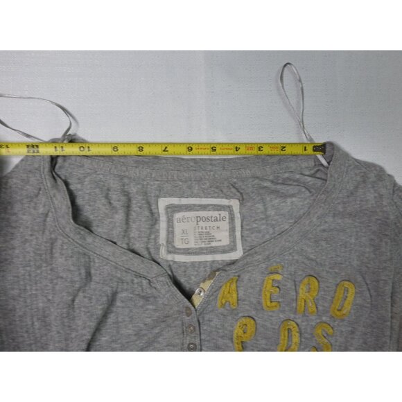 Aeropostale Women’s LS Henley Thermal Top Gray Size XL Stretch 1987 Graphic Y2K - Picture 4 of 6